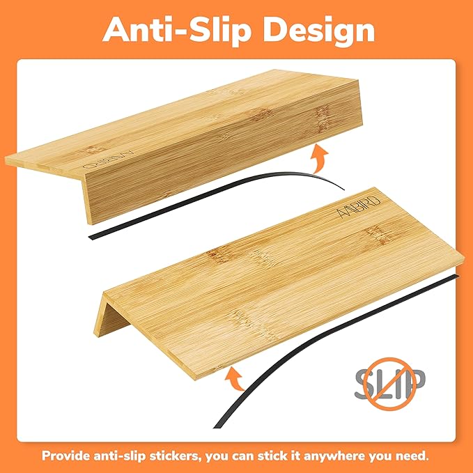 AMBIRD Bamboo Spice Drawer Organizer with Non-slip Mat, 4 Tier Jar Spice Rack Tray 13'',Seasoning Organizer for Kitchen,Cabinet,Drawers,Countertop