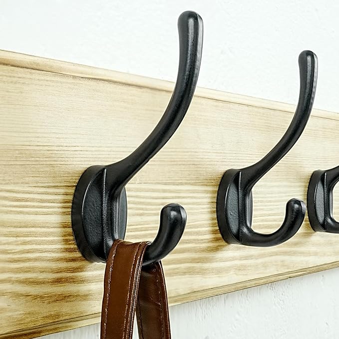 Dseap Coat Rack Wall: Patented, Heavy-Duty, 5-Double-Hooks Wooden Wall Mounted Coat Rack Coat Hanger Hook Rail for Winter Coats Hat Jacket Clothing, Light Brown, Pack of 2