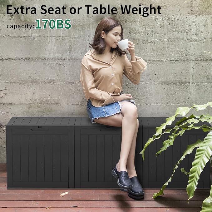 30 Gallon Deck Box Large Outdoor Storage for Patio Furniture,Outdoor Cushions,Garden Tools and Pool Supplies,Waterproof,Resin,Lockable(Black)
