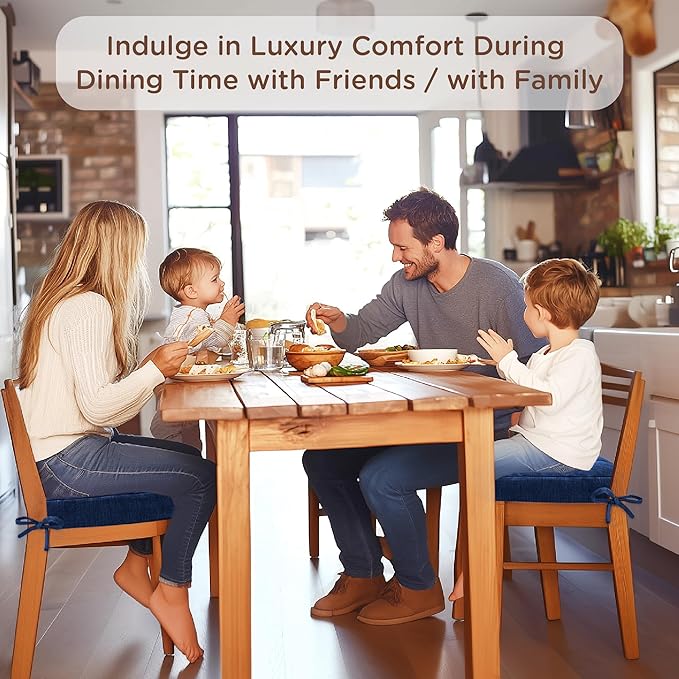 Codi 6 Pack Dining Chair Cushions, Thick Chairs Pads for Indoor Kitchen Room - Washable, Non-Slip Seat Cushion with Ties, 16.5"x16.5"x 3.5", Set of 6, Navy