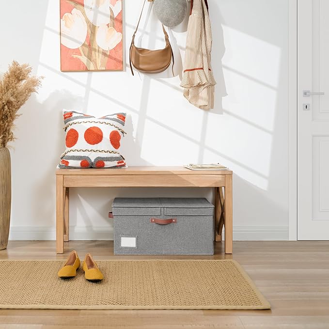 GRANNY SAYS Large Storage Bins With Lids, Decorative Boxes, Fabric Containers With Double-Open Lid and Divider, Collapsible Clothes Organizers, 63L Linen for Closet, Dark Gray