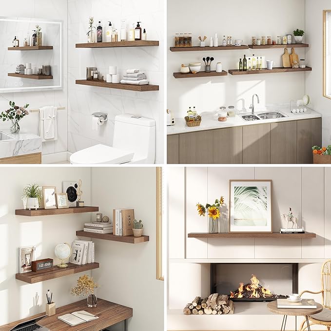 Dreamland 55 Inches Floating Shelves for Wall, 9.3" Deep Long Floating Shelves Set of 1, Large Display & Storage Shelf, Wall Shelf for Bathroom Bedroom Living Room Kitchen Office, Walnut