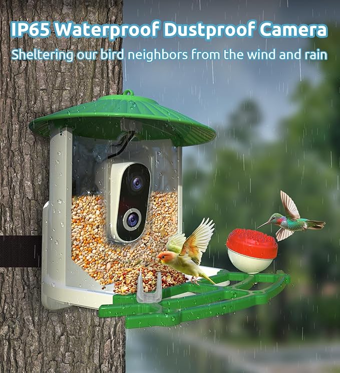 Bird Feeder with Camera, 2K HD AI Smart Identify BirdSpecies Video Camera with Solar Panel Outdoors Birdhouse with Cam, Instant Arrival Alerts, Capture BirdVideo Ideal Present for Bird Lover