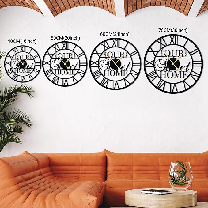 20inches/50cm Wall Clocks Roman Numeral Battery Powered No Ticking Silent Modern Unique Metal Wall ClocksSuitable Living Room Kitchen Bedroom Fireplace Office Farmhouse