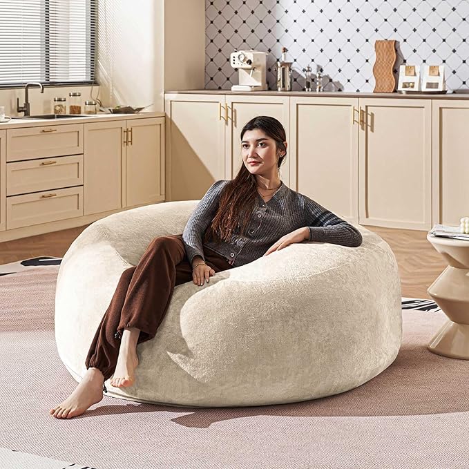 Bean Bag Chair 4Ft, Memory Foam Filled, Large Beanbag Chairs for Adults and Teens, Soft Sofa with Removable Flannel Cover, Round Couch for Living Room Bedroom College Dorm (Apricot, 4FT-47×47"×24")