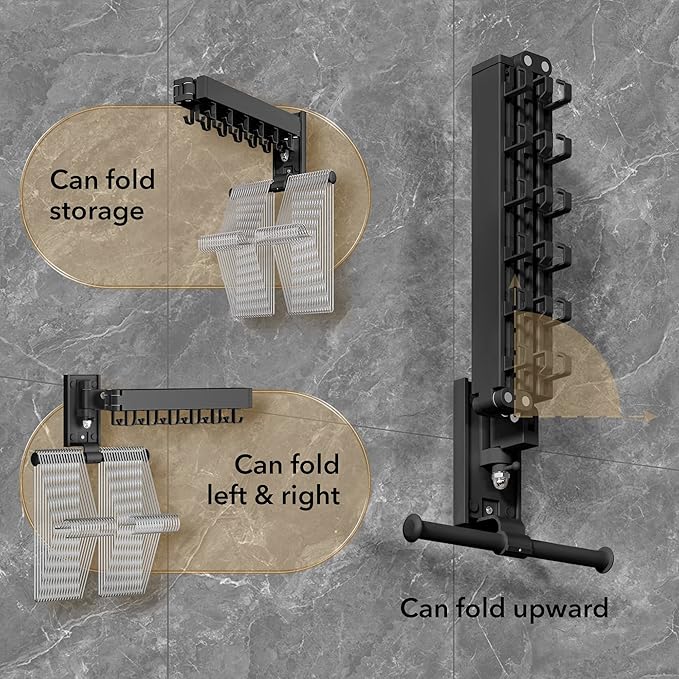 Clothes Drying Rack,Laundry Drying Rack Wall Mount, Wall Mounted Clothes Rack,Retractable,Collapsible(Tri-Fold),Drying Rack Clothing,can Fold Upward & Left & Right,Space Saver, White Color