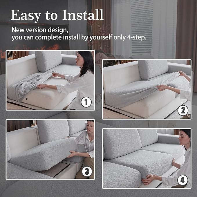 Couch Cushion Covers for Sectional Sofa, Stretch Soft Sofa Slipcovers Washable Wear-Resistant Universal Furniture Protector for Living Room(1 Piece Oversized Cover, Light Gray)