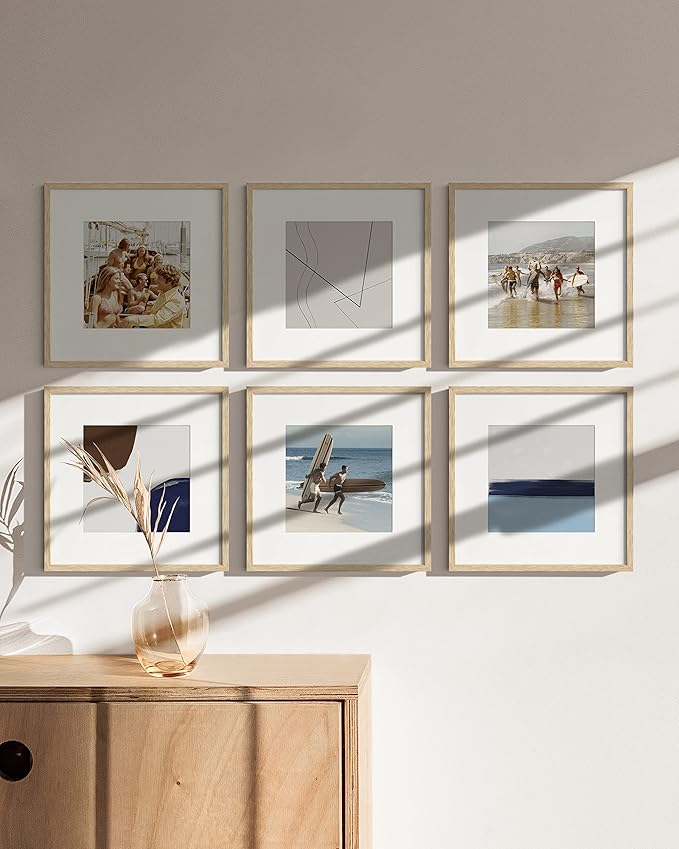 HAUS AND HUES Square Picture Frames Set - 15 Wooden Frames, 12x12 with Mat, Beige Oak Finish