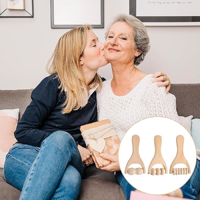 3Pcs Wooden Hand Massage Roller, Manual Wood Therapy Massage Tools Massager Roller for Relaxes Thigh, Leg, Hands Full Body Muscle Men Women Gift