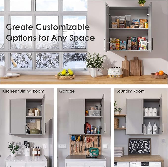 FIMELLO 30" Laundry Room Cabinets Wall Mounted, Ashen Gray