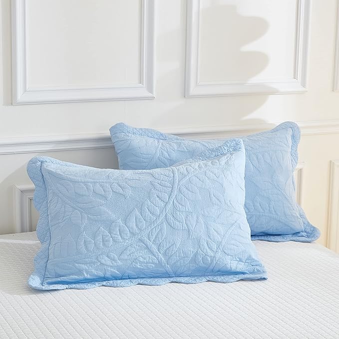 MarCielo 3-Piece 100% Cotton Oversized Bedspread Lightweight Quilt Coverlet Embroidery Farmhouse Bedding Set T0 (Light Blue, Twin (68"x86"))