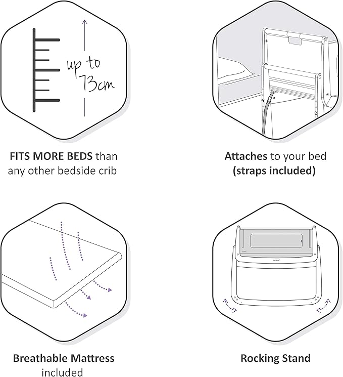 SnuzPod 4 Rocking Baby Bassinet Bedside Sleeper - Lightweight, Portable Bedside Bassinet, Lift Off Crib, Zip Down Wall, 3D Breathable Mattress, 6 Height Settings and Comfort Incline Mode, Natural