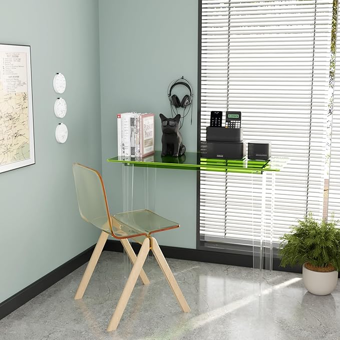 Acrylic Desk, Modern Study Table for HomeOffice-Extended Surface Multi-Purpose Console & EntrywayTable, Sturdy Lightweight Design (42.5-inch, Green)