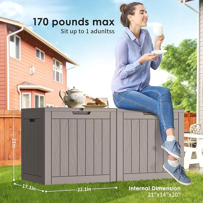 DRATO Deck Boxes, 31 Gallon Outdoor Storage Box for Patio Cushion, Sports Equipment, Garden Tools, Waterproof and UV Resistant, Lockable (Grey)