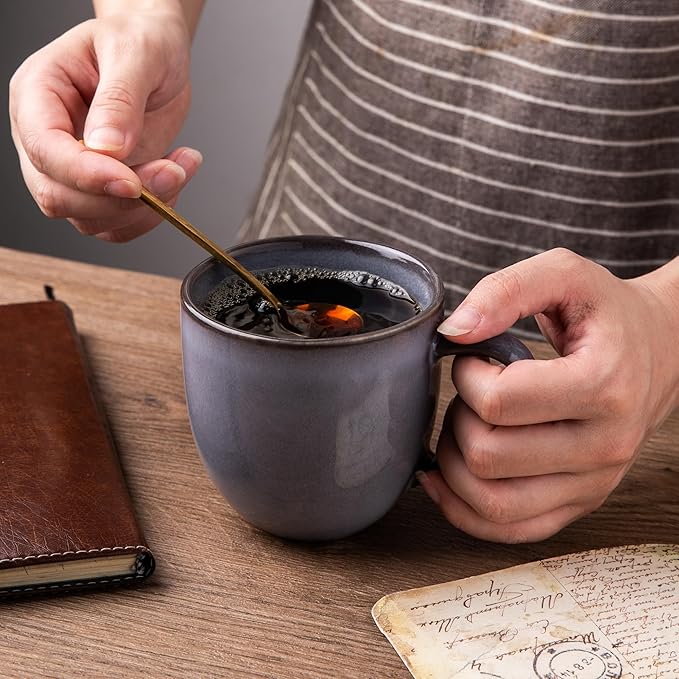 AmorArc 12oz Coffee Mugs, Ceramic Coffee Mugs set of 4 for Man, Woman, Dad, Mom, Modern Coffee Mugs with handle for Latte/Cappuccino/Milk/Cocoa. Dishwasher&Microwave Safe, Gray-Reactive Glaze