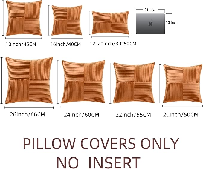Fancy Homi 2 Packs Burnt Orange Decorative Throw Pillow Covers 20x20 Inch for Living Room Couch Bed Sofa, Rustic Farmhouse Boho Home Decor, Soft Corss Corduroy Patchwork Accent Cushion Case 50x50 cm