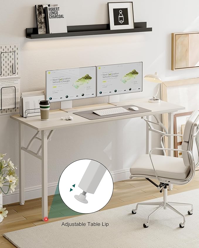 Frylr Small Folding Computer Desk β Portable 55.1 Inch Foldable Laptop Table, Collapsible and Compact for Easy and Fast Setup, Lightweight for Small Spaces, Home Craft and Study Use, White Ash