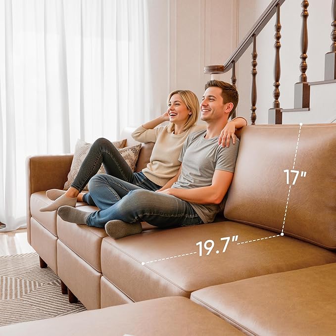 118.5" Faux Leather Modular Sectional Sofa, Modern Large 8 Seater U Shaped Couch with Storage Seat with Reversible Chaise Deep Seat for Living Room DIY Combination - Brown