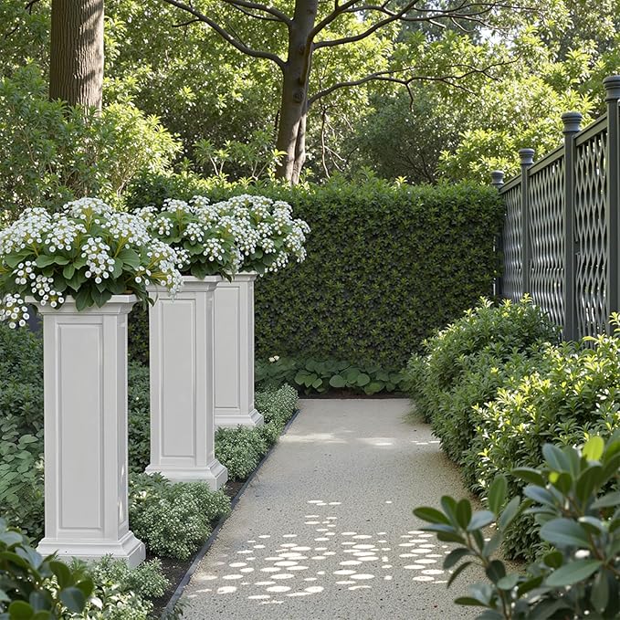 EFU 36'' Tall Planters Outdoor Set of 2 Resin Planter,Modern Design Garden Bed, Built-in Drainage,for Patio Backyard Weddings Events Home Decor,Crack-Resistant,All-Weather Durability(Ashen)