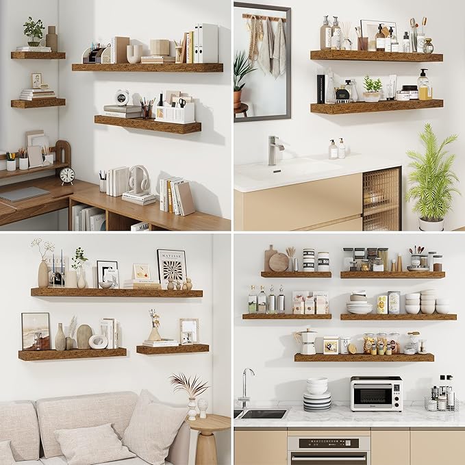 fuqing Floating Shelves for Wall, Bathroom Shelf Wall Mounted for Storage, Shelves with Invisible Bracket for Bedroom, Kitchen, Living Room, Farmhouse Small Book Shelf, 30 Inch Set of 2, Rustic Brown