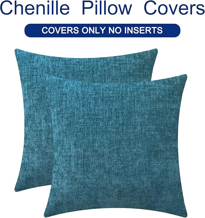 CaliTime Throw Pillow Covers Decorative 16 X 16 Inches Pack of 2 Cozy Chenille Cushion Cases for Couch Sofa Bed Living Room Home Ocean Blue