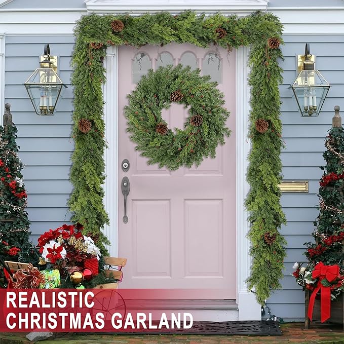 6 Ft Real Touch Christmas Garland Indoor with Pine Cone,Thick and Lush,Soft Bendable Mantle Garland Christmas, Lifelike Cedar Garland, Christmas Garland for Mantle,Indoor Christmas Decorations