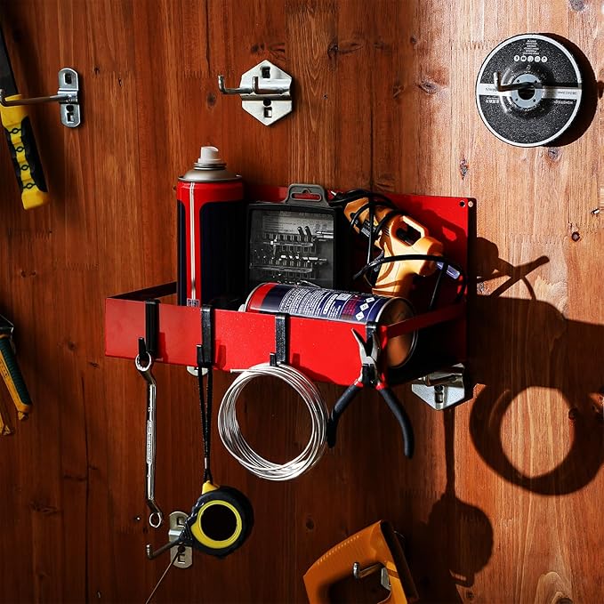 3 Pack Magnetic Garage Organizer Spice Rack for Refrigerator - 20 lb Capacity Shelf Hanging Heavy Duty Fridge Side for Organize Garage Tools, Red