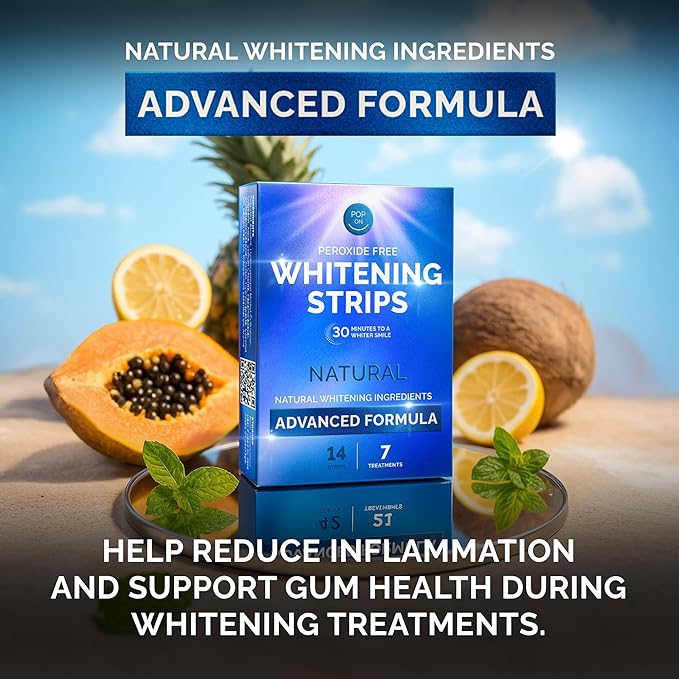 Whitening Strips for Sensitive Teeth 7 Treatments, Mint โ Enamel Safe, Peroxide-Free Coconut Teeth Whitening Strips with Natural Enzymes โ Gentle White Stips for Sensitive Gums & Daily Oral Care