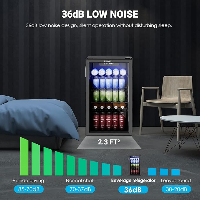 EUHOMY Beverage Refrigerator Cooler, 130 Can Mini Fridge with Glass Door for Soda Beer or Wine, Beverage Cooler for Home, Office, Bar with Adjustable Removable Shelves, Black