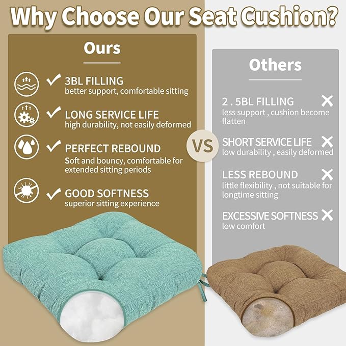 BUYUE Chair Cushion Set for Rocking Chair, Back Pillow & Seat Cushion with Ties, Original Woven Fabric Non-Slip Chair Pads for Elderly Sitting, Light Green