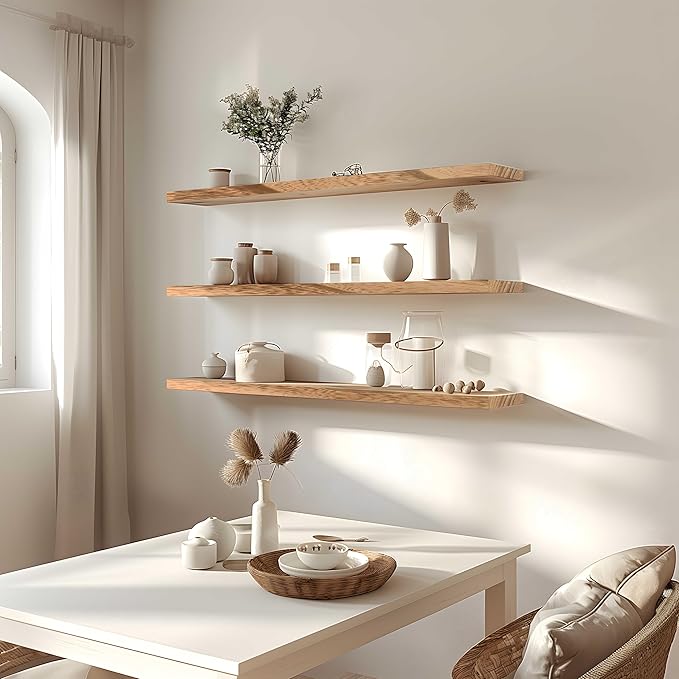 36 Inch Floating Shelves for Wall Rustic Light Wood Wall Shelves for Bedroom Set of 4