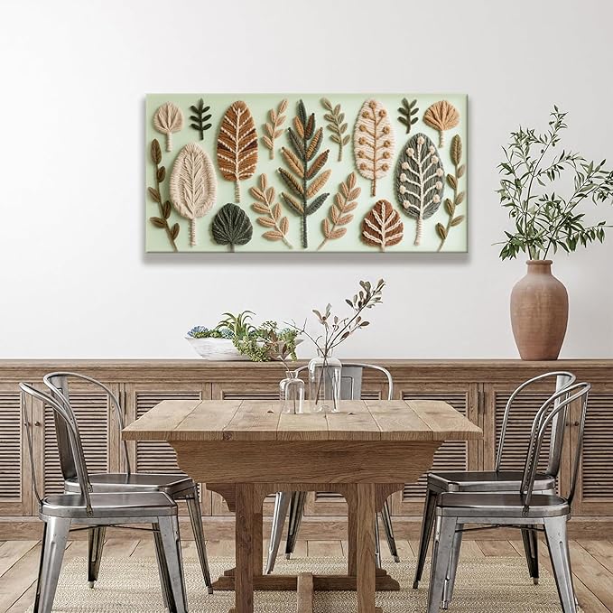 Boho Wall Art Chic Home Wall Art Modern Bohemian Feather Green Canvas Wall Art Decor For Apartment Dorm Living Room Bedroom Nursery Backdrop 20"W X 40"L Ready To Hanging