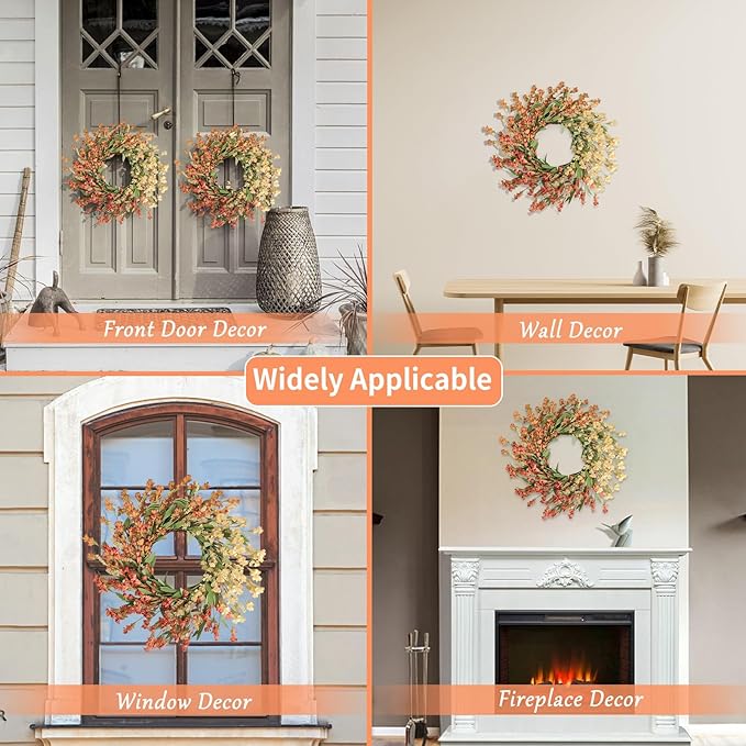 Artgar Fall Wreath, Fall Wreaths for Front Door, 24 in Fall Decor Floral Wreath, Door Wreaths for Front Door Outside All Season for Thanksgiving Home Indoor Outdoor Wall Decor (White&Orange)