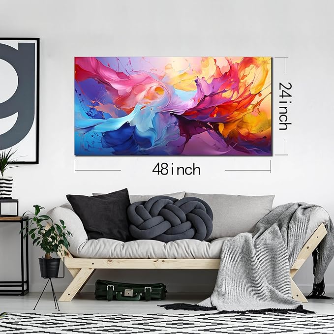 GUGIKA Abstract Wall Art for Living Room, Colorful Canvas Wall Decor for Bedroom, Picture Print, Size 48x24 Inches