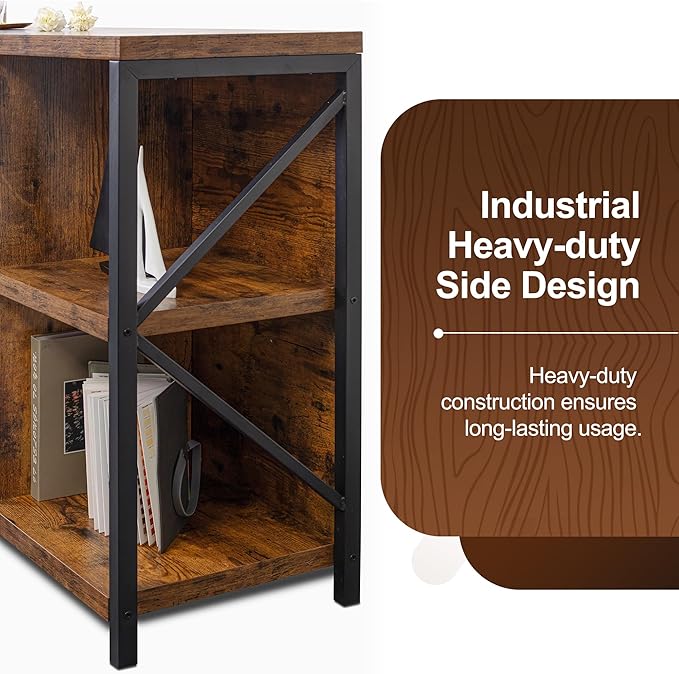 8 Cube Storage Organizer Bookshelf, Industrial Horizontal Bookcase, Accent Cubby Shelf, Media Console Table for Living Room, Home and Office, 63 Inches, Rustic Brown