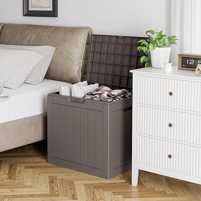 32 Gallon Deck Box Lockable Resin Indoor Outdoor Storage Box waterproof Outdoor Container for Patio Furniture, Pool Accessories, Cushions, Garden Tools, Sports Equipment