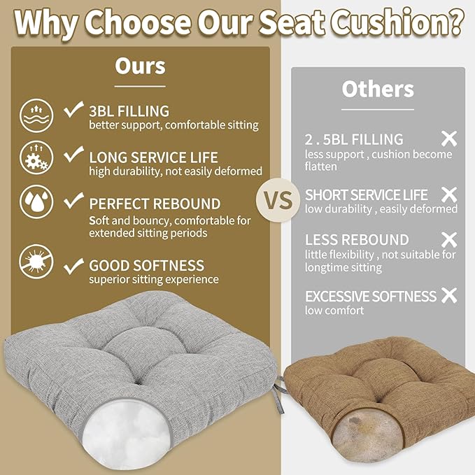 BUYUE Chair Cushion Set for Rocking Chair, Back Pillow & Seat Cushion with Ties, Original Woven Fabric Non-Slip Chair Pads for Elderly Sitting, Light Gray
