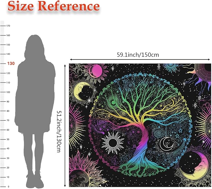 AACKart Blacklight Tapestry for Bedroom - Spiritual Tree of Life Wall Tapestry Glow in the Dark Wall Hanging 59.1 x 51.2 inches