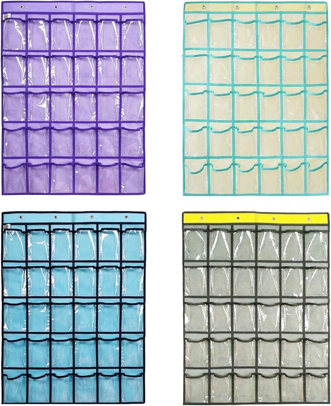 Classroom Pocket Chart for Phone Calculator Holder Over The Door Hanging Closet Jewelry Organizer with 30 Clear Pockets (GREY)