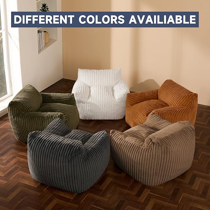 Giant Bean Bag Chairs for Adults, Oversized Chaise Lounge Chair Indoor with Memory Foam - Plush Boneless Lounger & Ottoman for Bedroom, Living Room, Gaming & Reading, Lazy Floor Sofa Chair, Gray