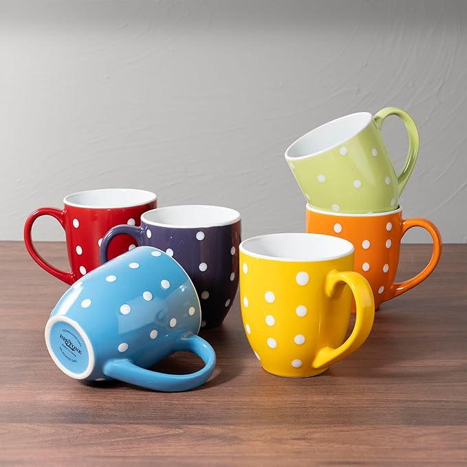 bestone Coffee Mugs Set of 6,17 oz Large Coffee Mugs, Ceramic Mugs with Handles,etc Coffee Mugs, Cups for Coffee Cereal Latte ,Microwave & Dishwasher safe,Vibrant Colors