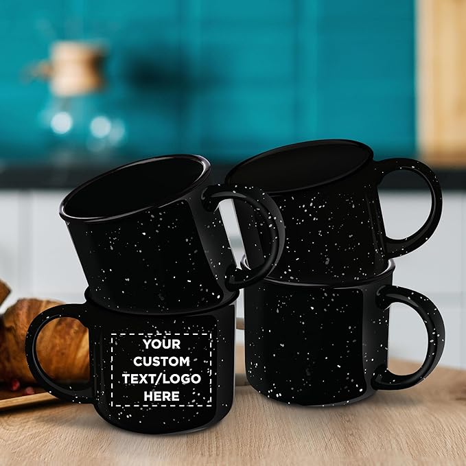 DISCOUNT PROMOS Custom Ceramic Campfire Coffee Mugs 13 oz. Set of 50, Personalized Bulk Pack - Perfect for Tea, Espresso, Cappuccino, Hot Cocoa - Black