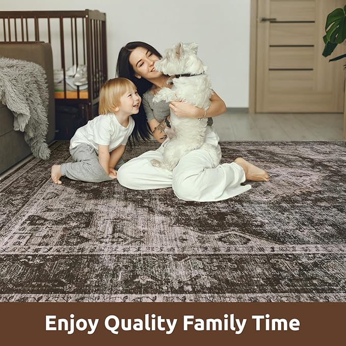 AMOAMI-Area Rug 9X12 Rugs for Living Room-Vintage Soft Brick/Brown Rugs for Bedroom-Non Slip Carpet-Washable Rug for Dining Room Living Room Bedroom Office Under Table