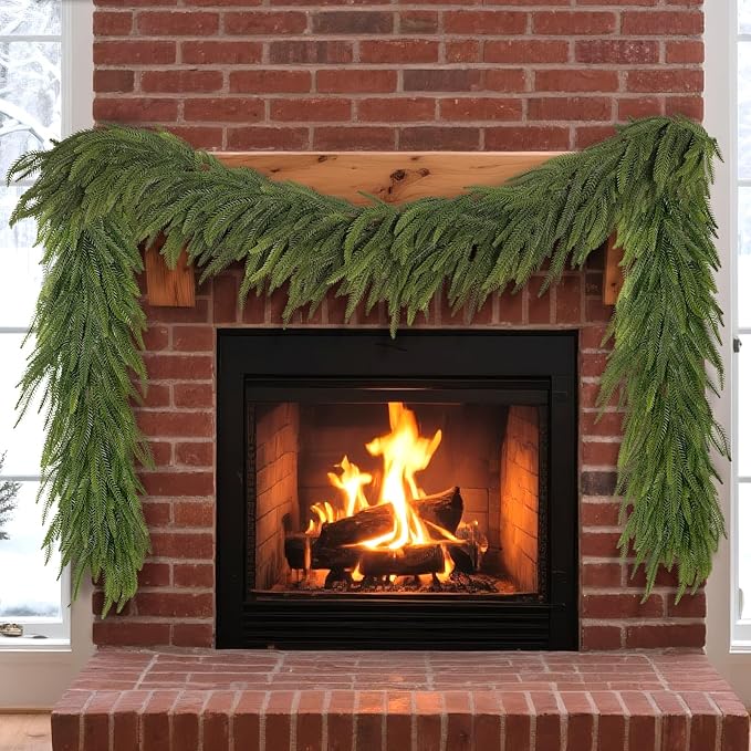 9FT Christmas Norfolk Pine Garland -1PCS, Artificial Pine Needles Garlands Faux Greenery Fake Garland for Holiday Fireplace,Table,Window,Stairs,Mante,Indoor Outdoor Decor