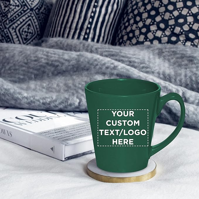 DISCOUNT PROMOS Custom Glossy Ceramic Latte Coffee Mug 12 oz. Set of 10, Personalized Bulk Pack - Perfect for Tea, Espresso, Cappuccino, Hot Cocoa - Green