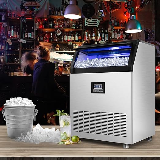 Commercial Ice Maker 250Lbs/24H Under Counter Ice Machine with 77Lbs Storage Bin, 90 Ice Cubes in 11Min, Stainless Steel Freestanding Ice Making Machine for Business, Water Filter and Scoop Included