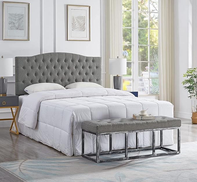 24KF Upholstered Tufted Button Linen Fabric Headboard,Comfortable Fashional Headboard Queen/Full Size,Granite