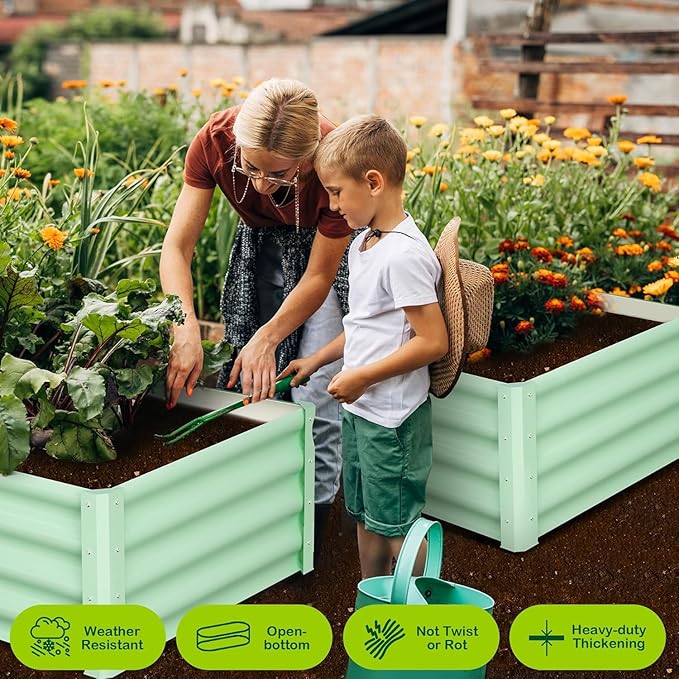 6x3x1ft Large Outdoor Planter Boxes Kit Set of 2, Galvanized Raised Bed Planter with Open-Ended Base Design, Elevated for Outdoor Plants, Durable Raised Bed for Gardening,Green