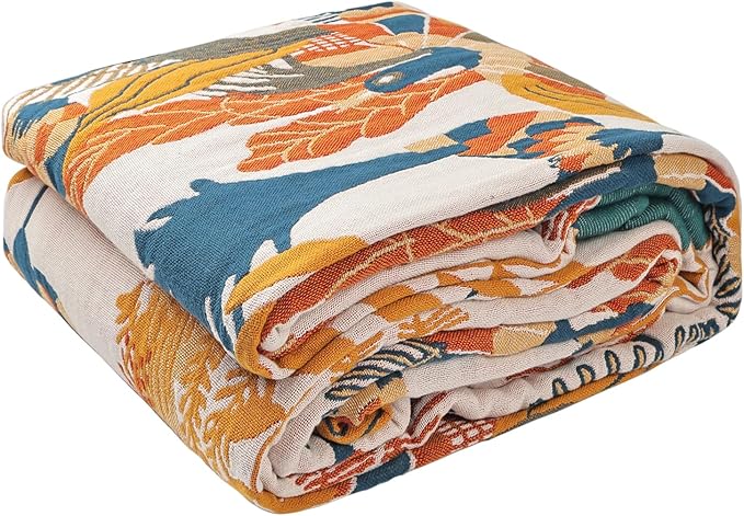 Boho Throw Blanket for Bed - 100% Pure Cotton Ultra Soft Rustic Quilt - Farmhouse Decor Bed Blankets, All Season Rustic Throw for Sofa Couch Chair(80''x 90'', Floral Bird)