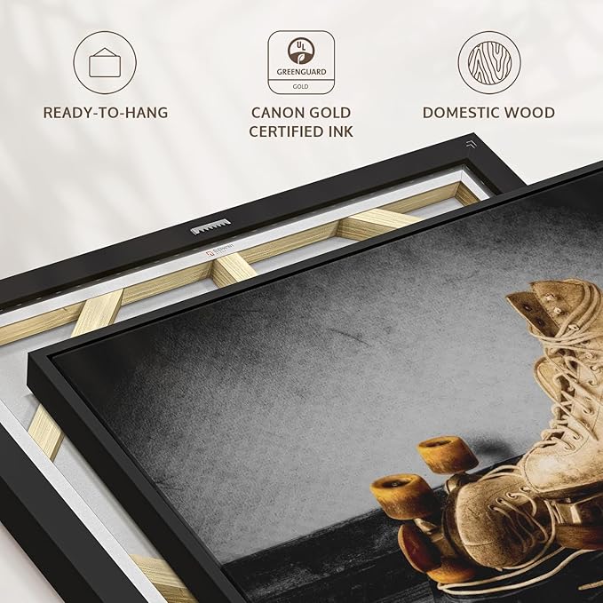 ElephantStock Vintage Skates Pop Wall Art - Horizontal Framed Canvas - 1-Piece Living Room Wall Decor - Sport Photography Canvas Print - Beige and Black Decor for Wall - 40" X 27"